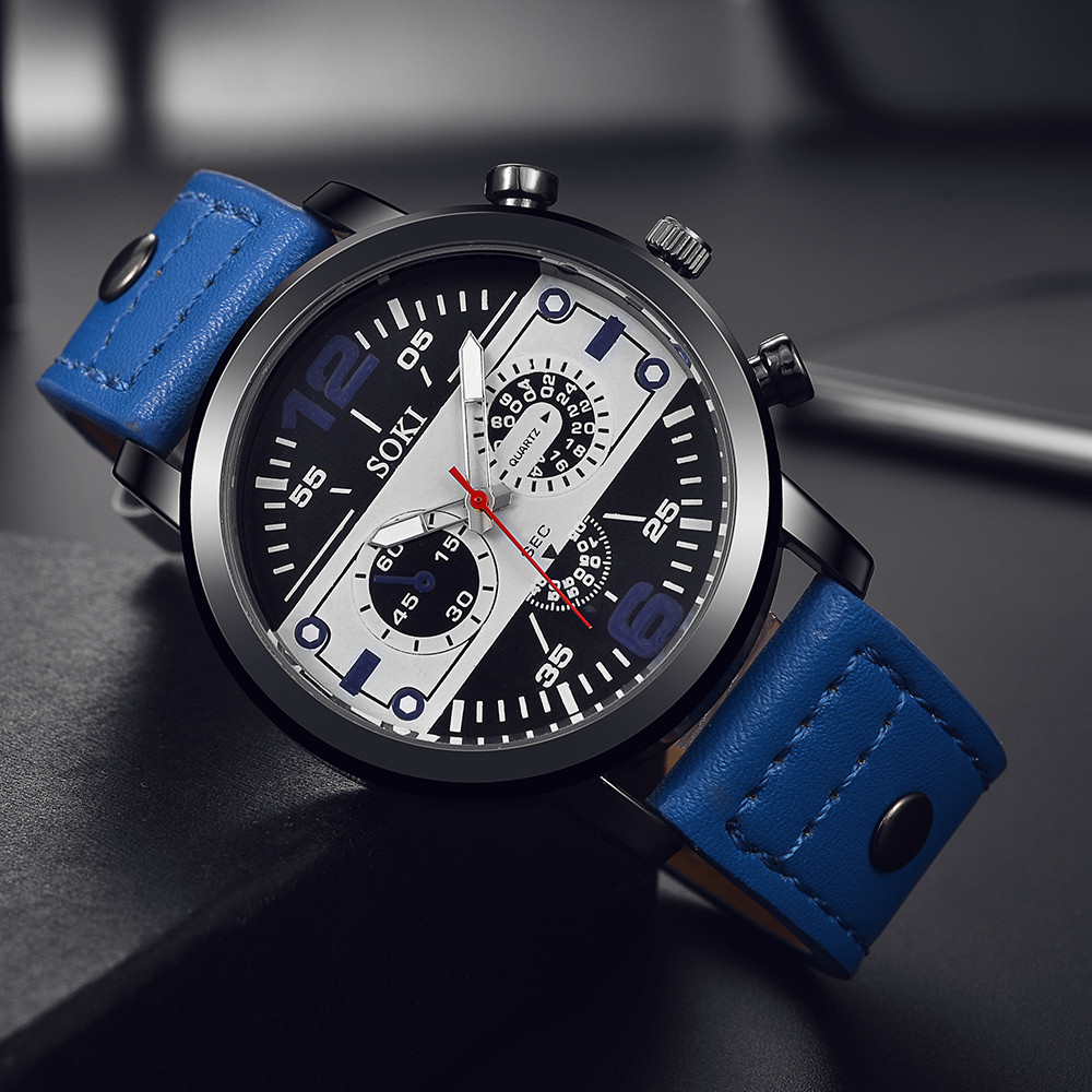 Leather Watch Band Men - Elegancki męski zegarek z brązowym skórzanym
